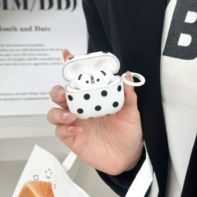 Alt view image 3 of 7 - for Airpods 4 Case Clear,Cute Black Polka Dots Cover for Airpod 4 Aesthetics Retro Dots Shockproof Soft TPU for Airpods 4th Generation Case Cover with Keychain&Cleaning Pen Women Girls-White
