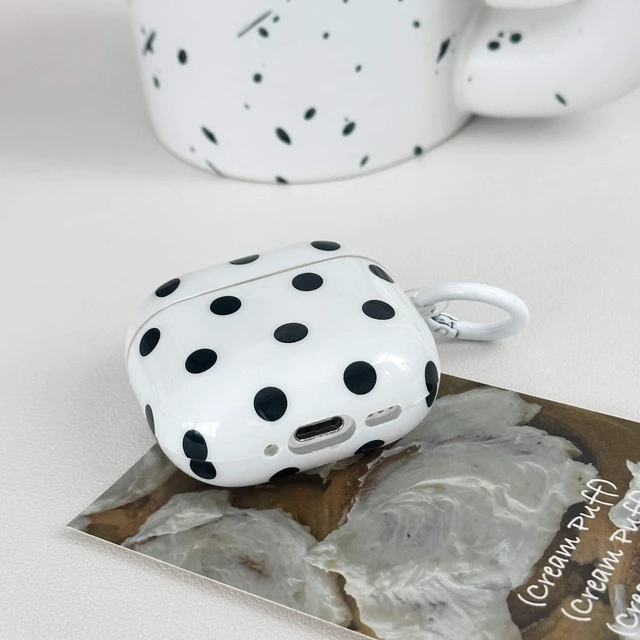 Alt view image 4 of 7 - for Airpods 4 Case Clear,Cute Black Polka Dots Cover for Airpod 4 Aesthetics Retro Dots Shockproof Soft TPU for Airpods 4th Generation Case Cover with Keychain&Cleaning Pen Women Girls-White