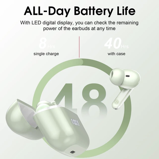 Alt view image 4 of 7 - Wireless Earbuds Bluetooth 5.4 Headphones 48H Playback HiFi Stereo Ear Buds Bluetooth Ear Buds with Real Time Translation, in Ear Sports Earphones with ENC Noise Cancelling Mic for Android/iOS Green