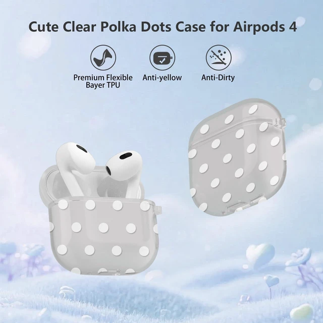 Alt view image 3 of 7 - for Airpods 4 Case Clear,Cute White Polka Dot Pattern for Airpods 4th Generation Case Cover,Aesthetics Retro Design Shockproof Protective Soft TPU with Coloful Keychain for Women Girls-Pink