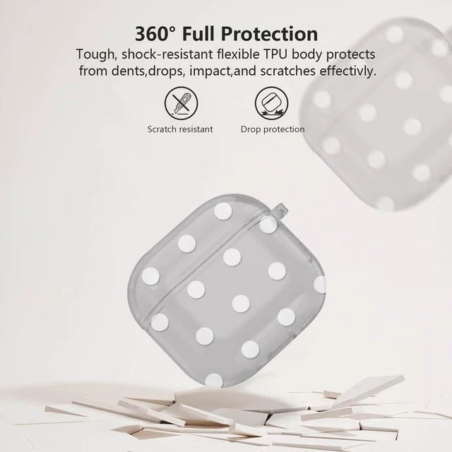 Alt view image 5 of 7 - for Airpods 4 Case Clear,Cute White Polka Dot Pattern for Airpods 4th Generation Case Cover,Aesthetics Retro Design Shockproof Protective Soft TPU with Coloful Keychain for Women Girls-Pink