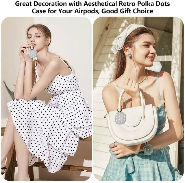 Alt view image 7 of 7 - for Airpods 4 Case Clear,Cute White Polka Dot Pattern for Airpods 4th Generation Case Cover,Aesthetics Retro Design Shockproof Protective Soft TPU with Coloful Keychain for Women Girls-Pink