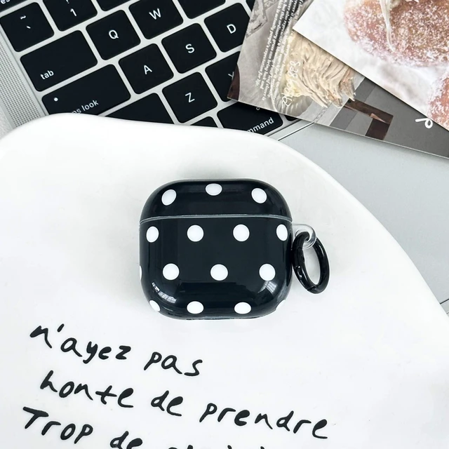 Alt view image 2 of 7 - for Airpods 4 Case Clear,Cute White Polka Dots Cover for Airpod 4 Aesthetics Retro Dots Shockproof Soft TPU for Airpods 4th Generation Case Cover with Keychain&Cleaning Pen Women Girls-Black