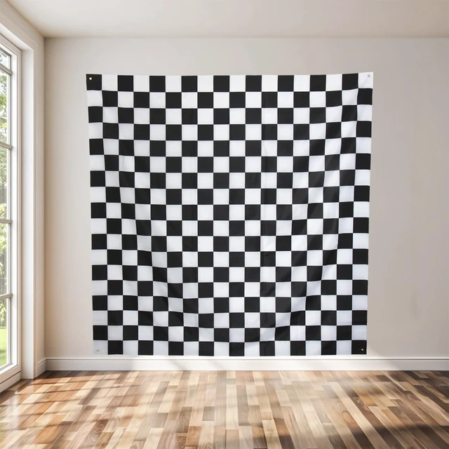 Main image of 6.6x6.6ft Black and White Checkered Backdrop, Racing Party Cars Truck Dirt Bike Birthday Party Decorations, One Happy Dude, Fast One Two Fast Birthday Decorations for Boys