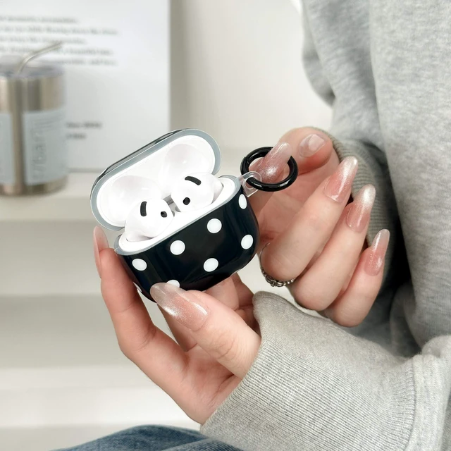 Alt view image 3 of 7 - for Airpods 4 Case Clear,Cute White Polka Dots Cover for Airpod 4 Aesthetics Retro Dots Shockproof Soft TPU for Airpods 4th Generation Case Cover with Keychain&Cleaning Pen Women Girls-Black