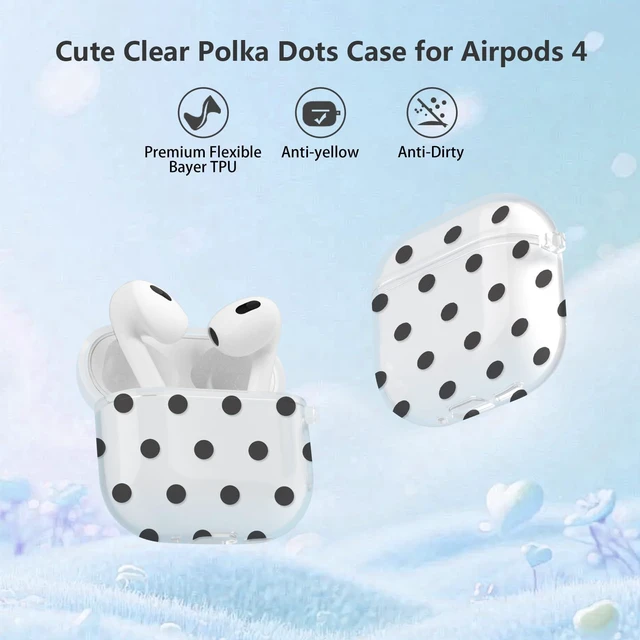 Alt view image 3 of 7 - for Airpods 4 Case Clear,Cute White Polka Dot Pattern for Airpods 4th Generation Case Cover,Aesthetics Retro Design Shockproof Protective Soft TPU with Coloful Keychain for Women Girls-Pink