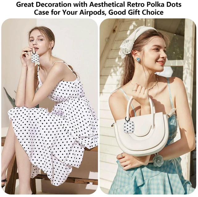 Alt view image 7 of 7 - for Airpods 4 Case Clear,Cute White Polka Dot Pattern for Airpods 4th Generation Case Cover,Aesthetics Retro Design Shockproof Protective Soft TPU with Coloful Keychain for Women Girls-Pink