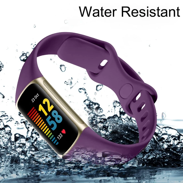 Alt view image 6 of 7 - 4 Pack Slim Band Compatible with Fitbit Charge 5/6 Bands Women Men Soft Silicone Strap, Sport Replacement Wristband for Fitbit Charge 5 6 Fitness Tracker, Black/Plum/Blue Gray/Pine Green