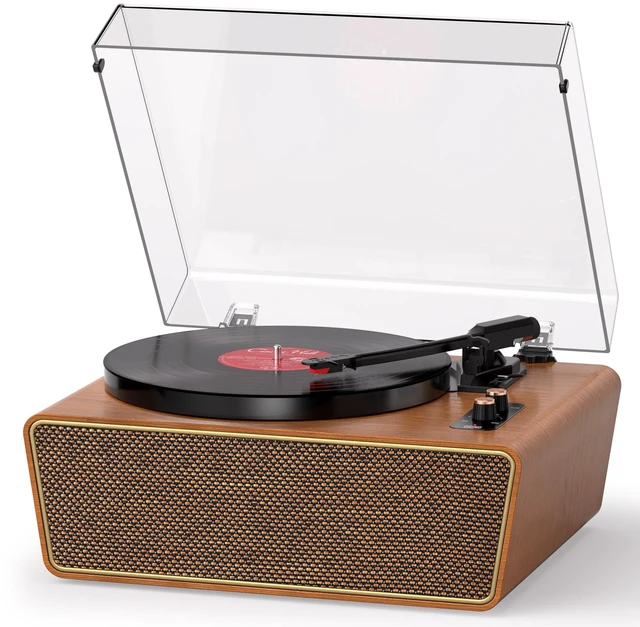 Main image of Heritage Walnut Bluetooth Record Player, 3-Speed Turntable Premium walnut design with Bluetooth, 3-speed playback, ruby stylus, Hi-Fi sound, PC recording, AUX and RCA output