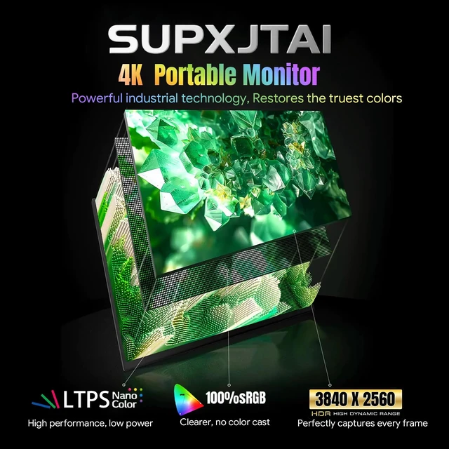 Alt view image 2 of 7 - 14" 4K Portable Monitor, USB-C & HDMI for Laptop & Travel 3840×2560 LTPS Display HDR 100% sRGB Ultra-Slim with Stand Works with Mac, PC, Phone, PS5, Xbox & Switch