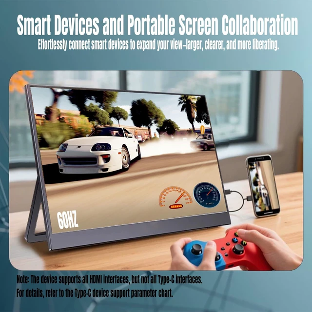 Alt view image 6 of 7 - 14" 4K Portable Monitor, USB-C & HDMI for Laptop & Travel 3840×2560 LTPS Display HDR 100% sRGB Ultra-Slim with Stand Works with Mac, PC, Phone, PS5, Xbox & Switch