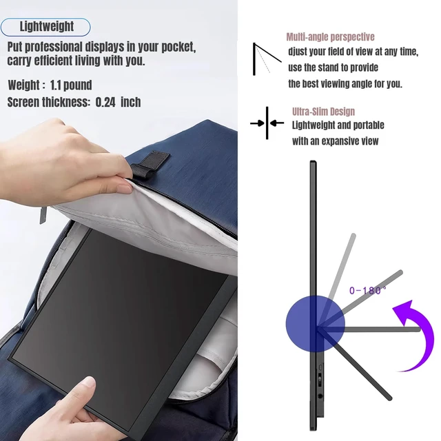 Alt view image 7 of 7 - 14" 4K Portable Monitor, USB-C & HDMI for Laptop & Travel 3840×2560 LTPS Display HDR 100% sRGB Ultra-Slim with Stand Works with Mac, PC, Phone, PS5, Xbox & Switch