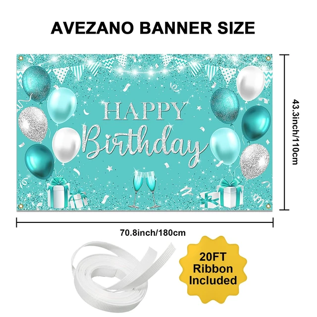 Alt view image 2 of 7 - Happy Teal Birthday Banner Turquoise and Silver Birthday Backdrop Banners Teal Birthday Decorations for Women Happy Birthday Party Supplies 70.8 x 43.3 Inch