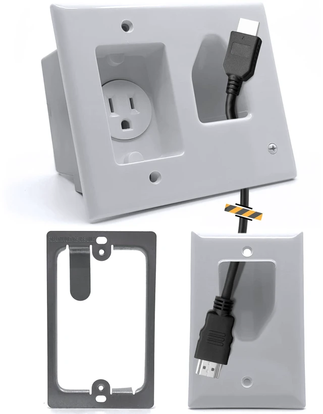 Main image of Datacomm Recessed Low Voltage Cable Plate with Recessed Power Kit - White - DATACOMM RECSSD CBL PLTE REMLDNG KT ELEC OTLT WHT (45-0021-WH-KIT)