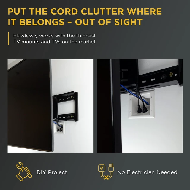 Alt view image 2 of 6 - Datacomm Recessed Low Voltage Cable Plate with Recessed Power Kit - White - DATACOMM RECSSD CBL PLTE REMLDNG KT ELEC OTLT WHT (45-0021-WH-KIT)
