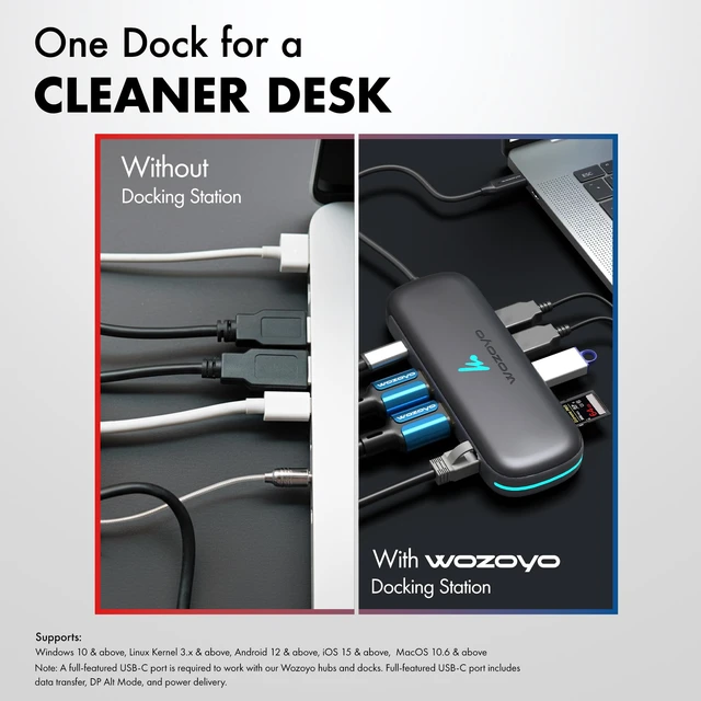 Alt view image 7 of 7 - Type C 9 in 1 Docking Station with 2XUSB 5Gbps, 2X4K HDMI, Gigabit Ethernet, SD & TF Card Reader, PD 100W, USB 2.0, USB-C Hub, Compatible with Thunderbolt 4, macOS, Windows, Android & iOS