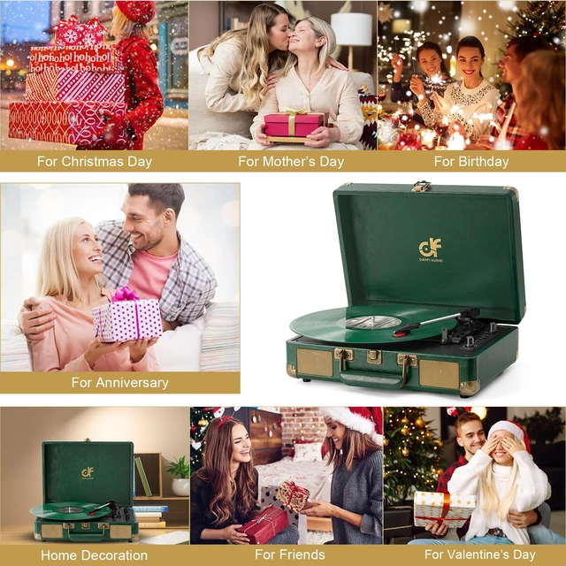 Alt view image 3 of 7 - Vintage Green Suitcase Record Player - 33,45& 78 RPM Speed Turntable with Bluetooth, USB Recording, MP3 Converter, Speakers, Emerable Green