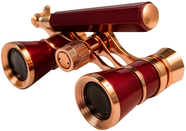 Main image of 3 x 25 Opera Glasses Theater Binoculars w/Crystal Clear Optic (CCO) & Built-in Extendable Handle, Burgundy with Gold Trim, for Adults Kids Women, in Musical Concert Sport Events, Gift Box