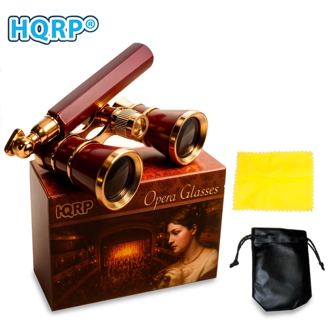 Alt view image 2 of 6 - 3 x 25 Opera Glasses Theater Binoculars w/Crystal Clear Optic (CCO) & Built-in Extendable Handle, Burgundy with Gold Trim, for Adults Kids Women, in Musical Concert Sport Events, Gift Box