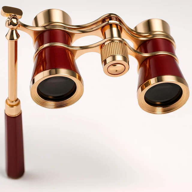 Alt view image 5 of 6 - 3 x 25 Opera Glasses Theater Binoculars w/Crystal Clear Optic (CCO) & Built-in Extendable Handle, Burgundy with Gold Trim, for Adults Kids Women, in Musical Concert Sport Events, Gift Box