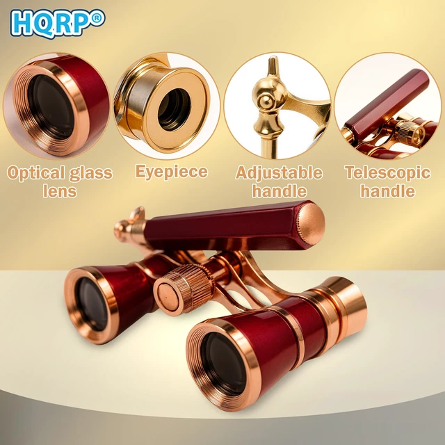 Alt view image 4 of 6 - 3 x 25 Opera Glasses Theater Binoculars w/Crystal Clear Optic (CCO) & Built-in Extendable Handle, Burgundy with Gold Trim, for Adults Kids Women, in Musical Concert Sport Events, Gift Box