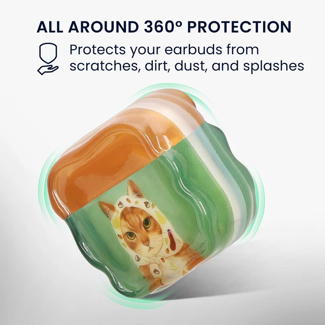 Alt view image 3 of 7 - Earbud Case for Apple Airpods 4 - Protective Shockproof in-Ear Headphones Cover with Keychain, Soft & Durable, Cat and Scarf