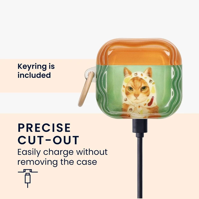 Alt view image 4 of 7 - Earbud Case for Apple Airpods 4 - Protective Shockproof in-Ear Headphones Cover with Keychain, Soft & Durable, Cat and Scarf