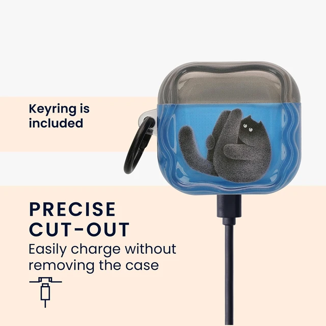 Alt view image 4 of 7 - Earbud Case for Apple Airpods 4 - Protective Shockproof in-Ear Headphones Cover with Keychain, Soft & Durable, Pilates Cat