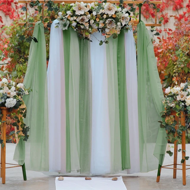 Alt view image 6 of 7 - Wedding Arch Draping Fabric, Extra Long Freely Cut Boho Gauze Backdrop Curtains for Table Runner Wedding Backgrounds Arch Ceremony Ceiling Table Decors(Sage Green,3 x 100ft,Cheesecloth)