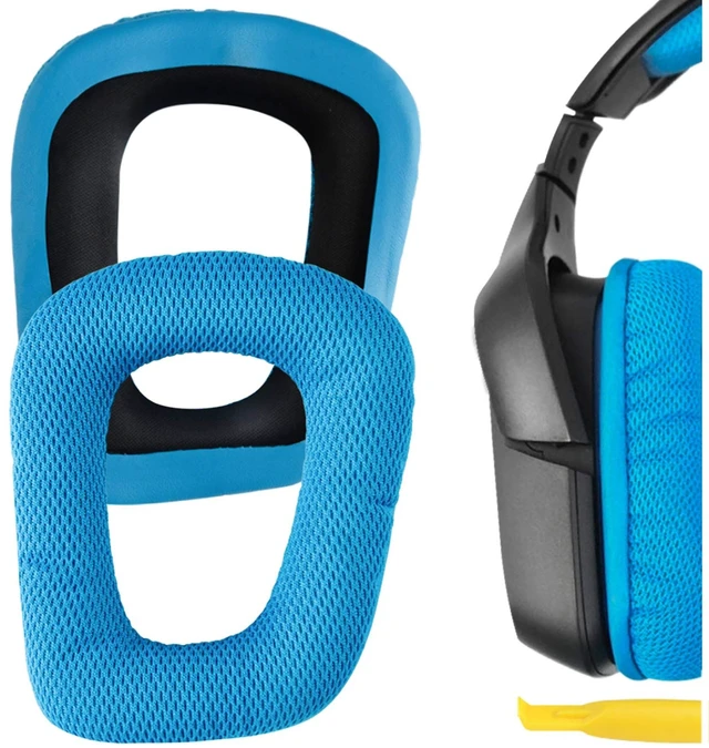 Main image of Mesh Fabric Replacement Ear Pads for Logitech G930, G430, G432, G332, G35, F450 Headphones Ear Cushions, Repair Parts with Video Guide (Blue)