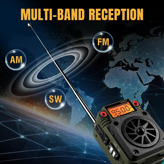 Alt view image 2 of 7 - RF750 Plus App Control Shortwave Radio, NOAA Alert, Green 297 preset stations, replaceable battery, T-type antenna, SOS alarm for camping