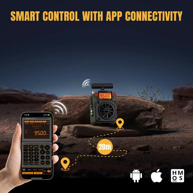 Alt view image 3 of 7 - RF750 Plus App Control Shortwave Radio, NOAA Alert, Green 297 preset stations, replaceable battery, T-type antenna, SOS alarm for camping
