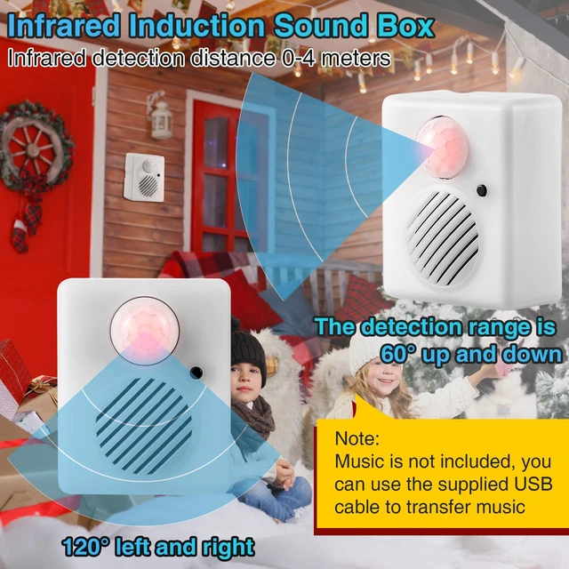 Alt view image 2 of 7 - Motion Activated Sound Voice Player with USB Cable, Battery Powered Motion Sensor Alarm, Download Your Own Audio Files About Christmas Music, Shop, Security Reminder, Drive Out Animals