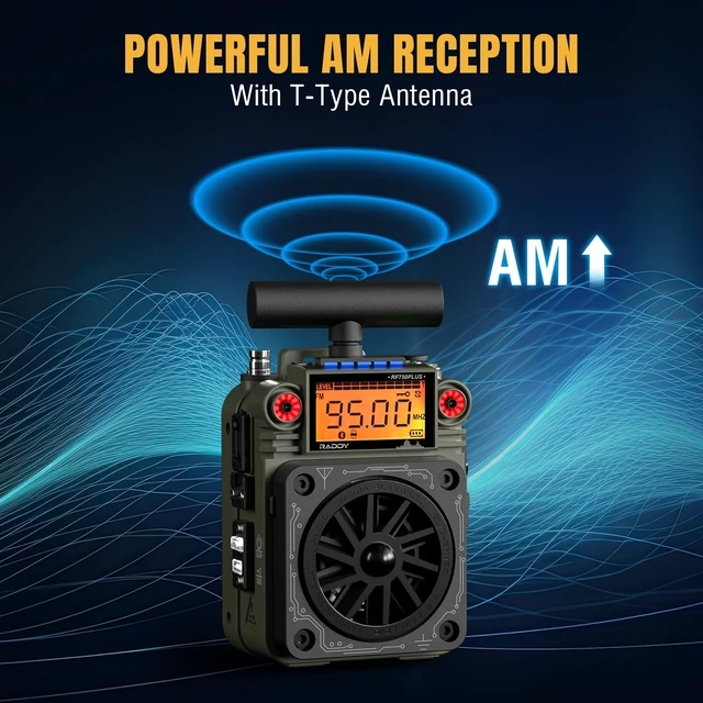 Alt view image 5 of 7 - RF750 Plus App Control Shortwave Radio, NOAA Alert, Green 297 preset stations, replaceable battery, T-type antenna, SOS alarm for camping