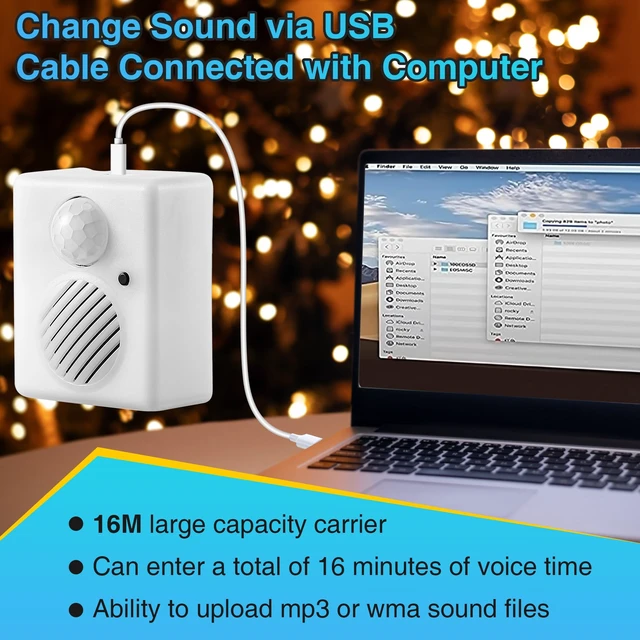 Alt view image 4 of 7 - Motion Activated Sound Voice Player with USB Cable, Battery Powered Motion Sensor Alarm, Download Your Own Audio Files About Christmas Music, Shop, Security Reminder, Drive Out Animals