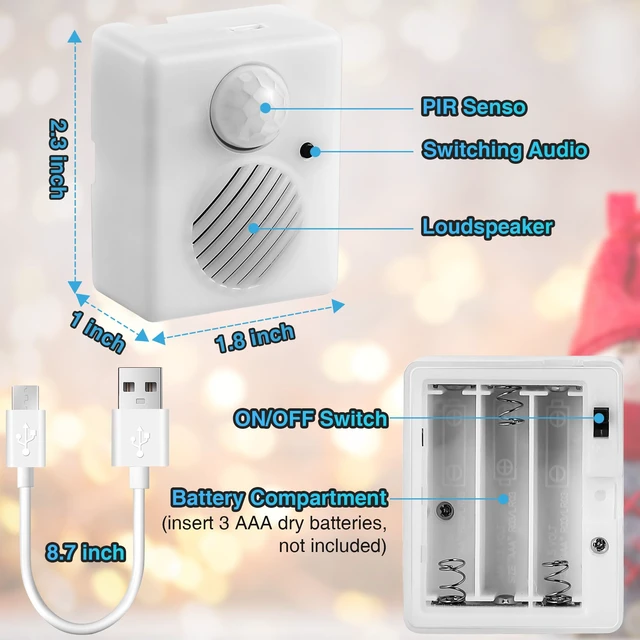 Alt view image 7 of 7 - Motion Activated Sound Voice Player with USB Cable, Battery Powered Motion Sensor Alarm, Download Your Own Audio Files About Christmas Music, Shop, Security Reminder, Drive Out Animals