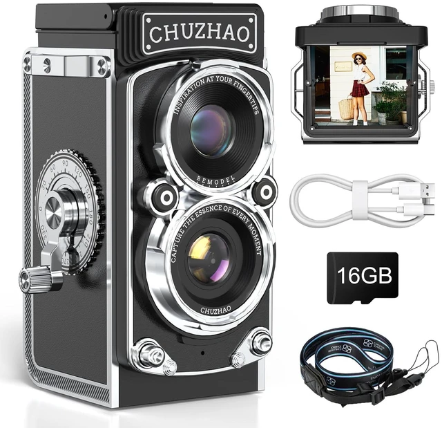 Main image of CHUZHAO Digital Camera Retro Portable Mini Vintage Camera Digital TLR Vintage Old Style Camera with 12MP Photos 1080P FHD Video Auto Focus - Black