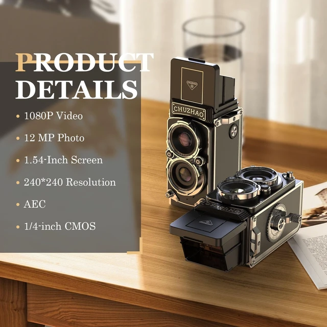 Alt view image 2 of 7 - CHUZHAO Digital Camera Retro Portable Mini Vintage Camera Digital TLR Vintage Old Style Camera with 12MP Photos 1080P FHD Video Auto Focus - Black