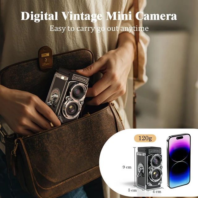 Alt view image 4 of 7 - CHUZHAO Digital Camera Retro Portable Mini Vintage Camera Digital TLR Vintage Old Style Camera with 12MP Photos 1080P FHD Video Auto Focus - Black