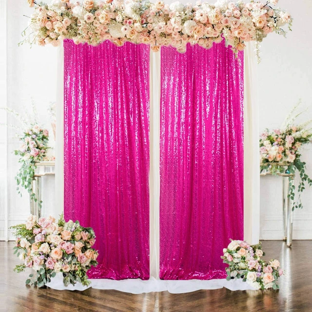 Main image of Curtains 2 Panels Hot Pink 2FTx7FT Glitter Backdrop Curtains Sequin Shower Curtains 84 inch Long Fuchsia Sequin Photography Backdrop for Weddings Photo Booth Hanging