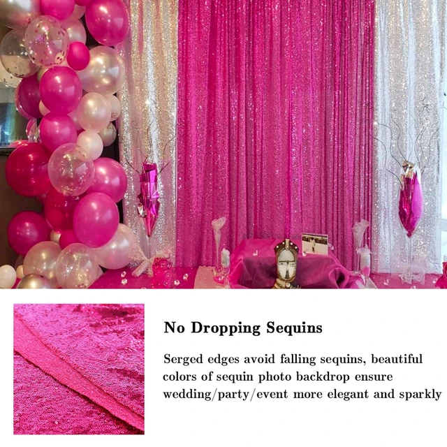 Alt view image 4 of 7 - Curtains 2 Panels Hot Pink 2FTx7FT Glitter Backdrop Curtains Sequin Shower Curtains 84 inch Long Fuchsia Sequin Photography Backdrop for Weddings Photo Booth Hanging