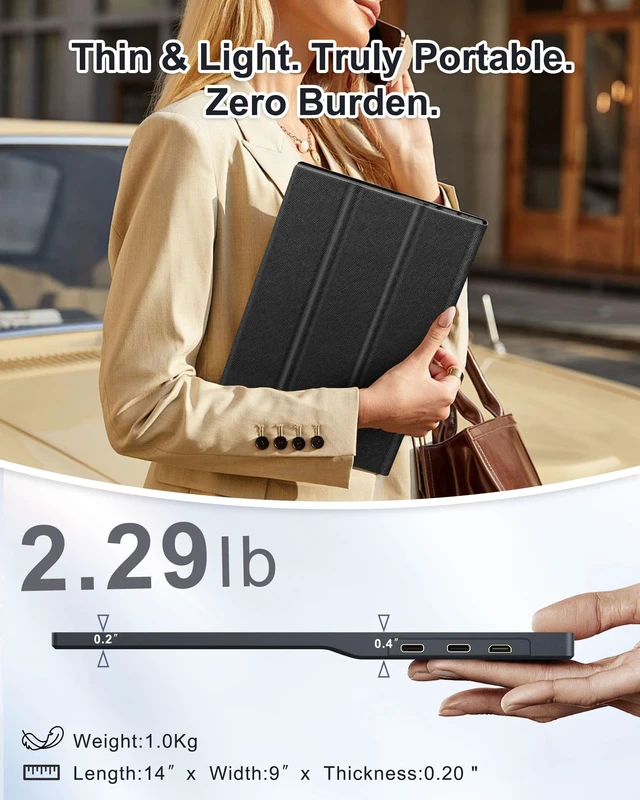 Alt view image 4 of 7 - 15.6" Portable Monitor for Laptop, FHD 1080P,10-Point Touchscreen USB-C & Mini HDMI for Work, Travel, Gaming, Dual Speakers, Stand Cove, Tempered Glass