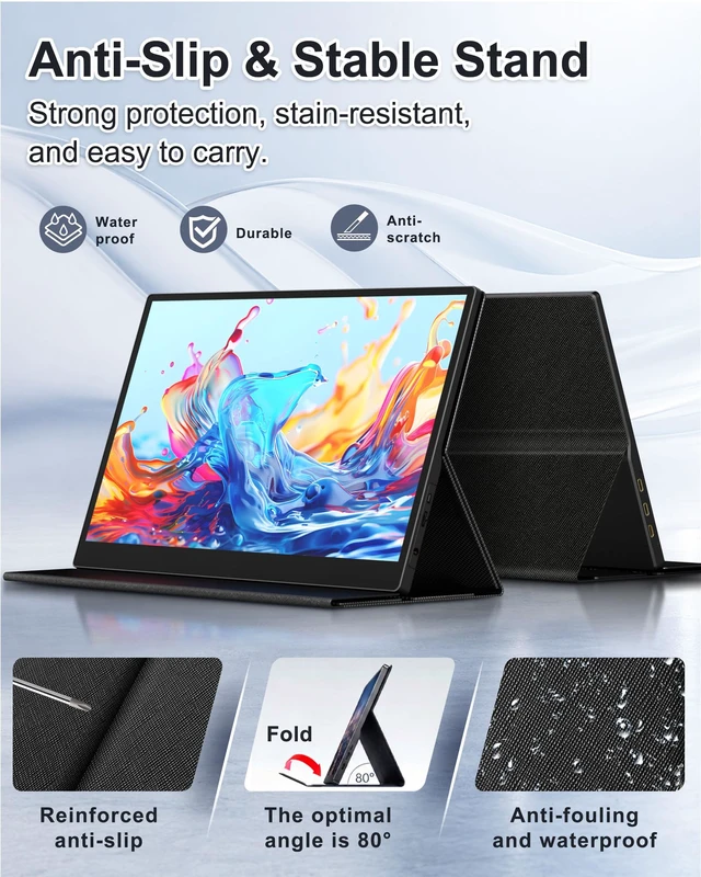 Alt view image 5 of 7 - 15.6" Portable Monitor for Laptop, FHD 1080P,10-Point Touchscreen USB-C & Mini HDMI for Work, Travel, Gaming, Dual Speakers, Stand Cove, Tempered Glass