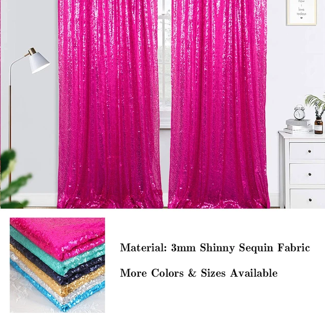 Alt view image 6 of 7 - Curtains 2 Panels Hot Pink 2FTx7FT Glitter Backdrop Curtains Sequin Shower Curtains 84 inch Long Fuchsia Sequin Photography Backdrop for Weddings Photo Booth Hanging