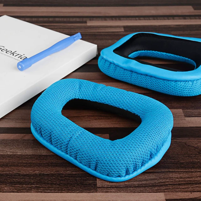 Alt view image 4 of 7 - Mesh Fabric Replacement Ear Pads for Logitech G930, G430, G432, G332, G35, F450 Headphones Ear Cushions, Repair Parts with Video Guide (Blue)