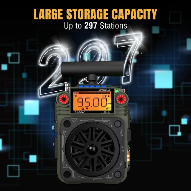 Alt view image 7 of 7 - RF750 Plus App Control Shortwave Radio, NOAA Alert, Green 297 preset stations, replaceable battery, T-type antenna, SOS alarm for camping