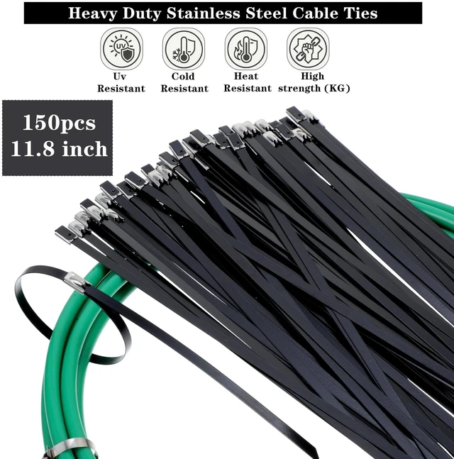 Alt view image 3 of 7 - Professional Metal Zip Tie Tool Kit with 150 Stainless Steel Zip Ties - 11.8 Inch Heavy-Duty Metal Cable Ties & Fastening/Cutting Cable Tie Plier for Fence, Pipe, Exhaust, Vehicle & Outdoor Use
