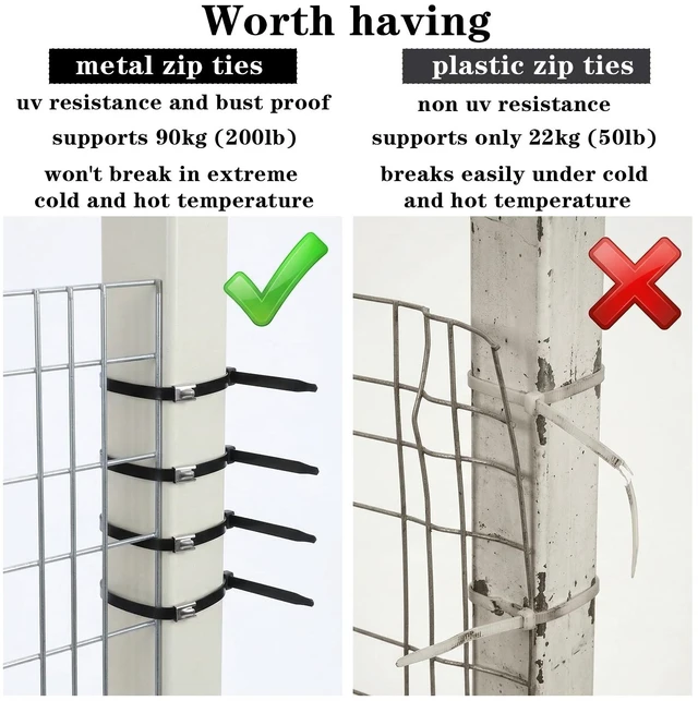 Alt view image 5 of 7 - Professional Metal Zip Tie Tool Kit with 150 Stainless Steel Zip Ties - 11.8 Inch Heavy-Duty Metal Cable Ties & Fastening/Cutting Cable Tie Plier for Fence, Pipe, Exhaust, Vehicle & Outdoor Use