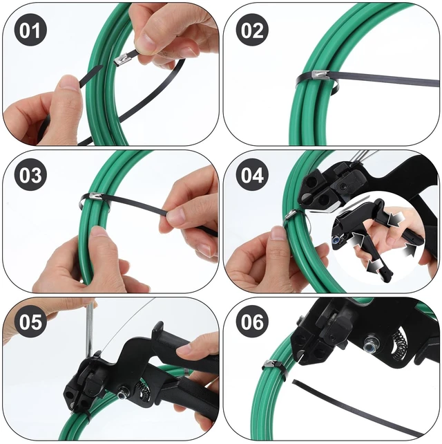 Alt view image 6 of 7 - Professional Metal Zip Tie Tool Kit with 150 Stainless Steel Zip Ties - 11.8 Inch Heavy-Duty Metal Cable Ties & Fastening/Cutting Cable Tie Plier for Fence, Pipe, Exhaust, Vehicle & Outdoor Use