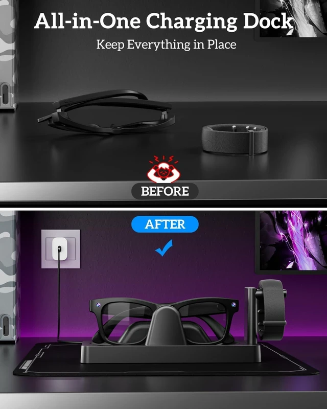 Alt view image 7 of 7 - Charging Dock for Meta Ray-Ban Display Glasses & Neural Band 3-in-1 Charging Station with Anti-Slip Base, LED Indicator & USB Output, Stable Smart Glasses Charger Stand